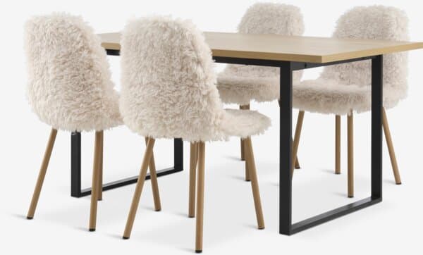 JYSK Table AABENRAA L160 chêne + 4 chaises JONSTRUP blanc cassé