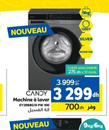 Marjane Machine à laver Candy EY29B8G15 PW 100 chez Marjane