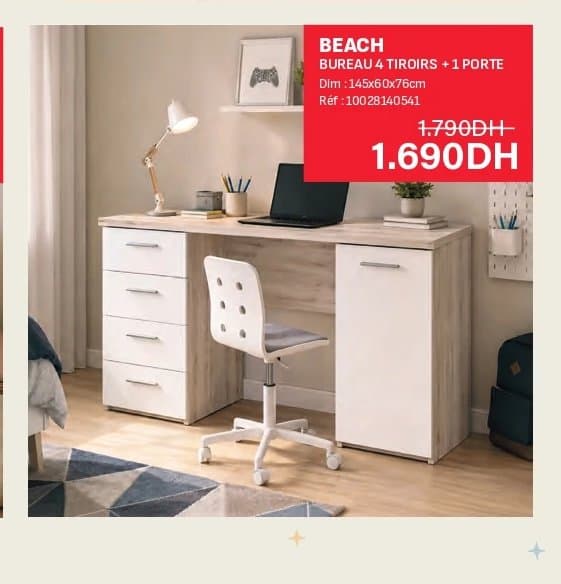 Kitea BEACH BUREAU 4 TIROIRS + 1 PORTE