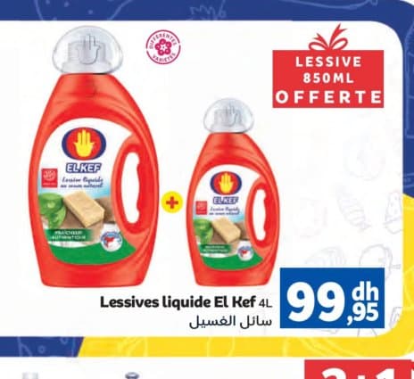 Marjane Lessives liquide El Kef 4L + lessive 850ml offerte