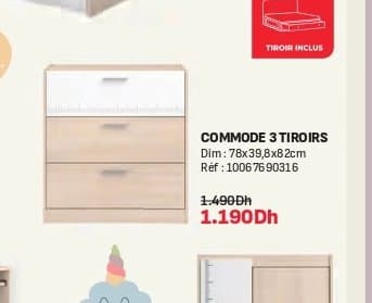 Kitea Commode 3 tiroirs CHARLY 78x39,8x82cm chez Kitea