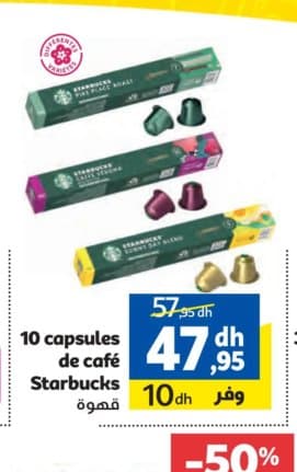Marjane 10 capsules de café Starbucks