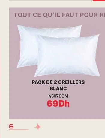 Kitea Pack de 2 oreillers blanc, 45x70cm