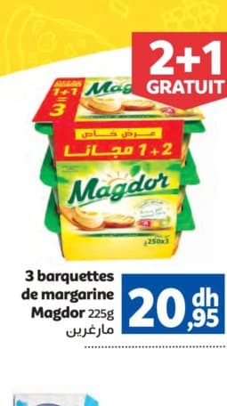 Marjane 3 barquettes de margarine Magdor 225g