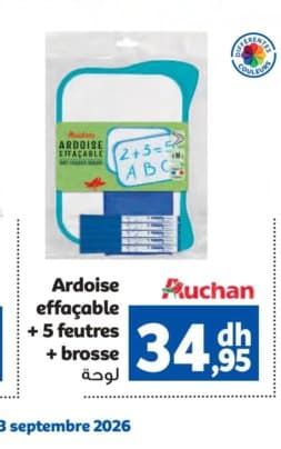 Marjane Ardoise effaçable + 5 feutres + brosse Auchan