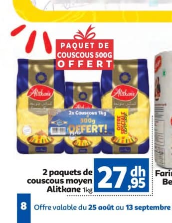 Marjane 2 paquets de couscous moyen Alitkane 1kg