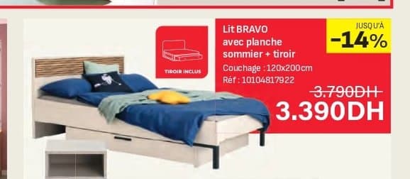 Kitea Lit BRAVO avec planche sommier + tiroir, 120x200cm