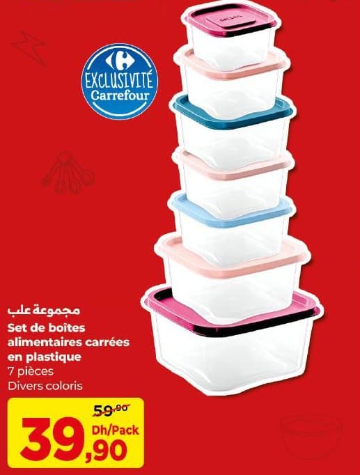 Carrefour Set de boîtes alimentaires carrées en plastique chez Carrefour