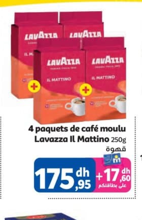 Marjane 4 paquets de café moulu Lavazza Il Mattino 250g