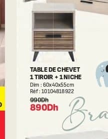 Kitea Table de chevet BRAVO 1 tiroir + 1 niche, 60x40x55cm