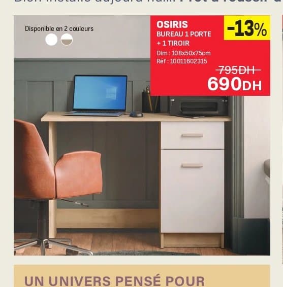 Kitea OSIRIS BUREAU 1 PORTE + 1 TIROIR chez Kitea