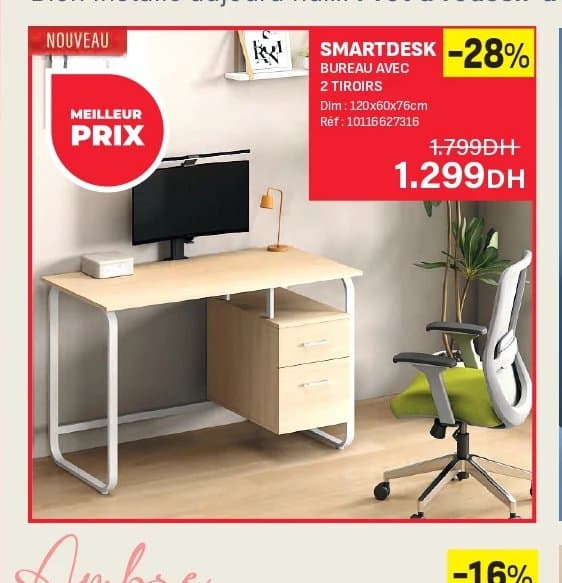 Kitea SMARTDESK BUREAU AVEC 2 TIROIRS
