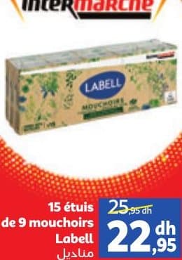 Marjane 15 étuis de 9 mouchoirs Labell chez Marjane