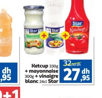 Marjane Ketchup 330g + mayonnaise 300g + vinaigre blanc 24cl Star