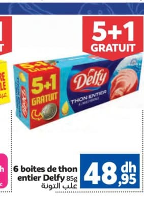 Marjane 6 boites de thon entier Delfy 85g