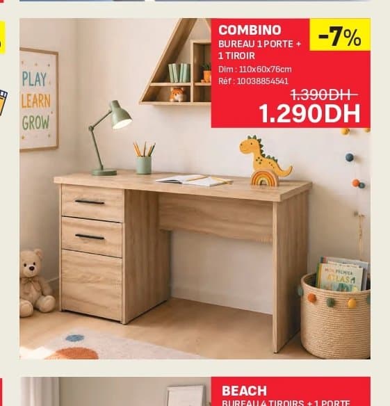Kitea COMBINO BUREAU 1 PORTE + 1 TIROIR chez Kitea