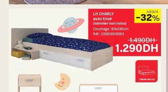 Kitea Lit CHARLY avec tiroir 90x190cm chez Kitea