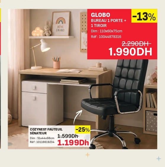 Kitea GLOBO BUREAU 1 PORTE + 1 TIROIR chez Kitea