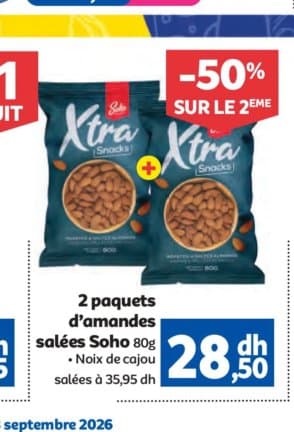 Marjane 2 paquets d'amandes salées Soho 80g