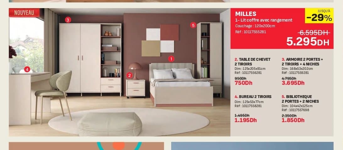 Kitea Lit coffre avec rangement MILLES 120x200cm