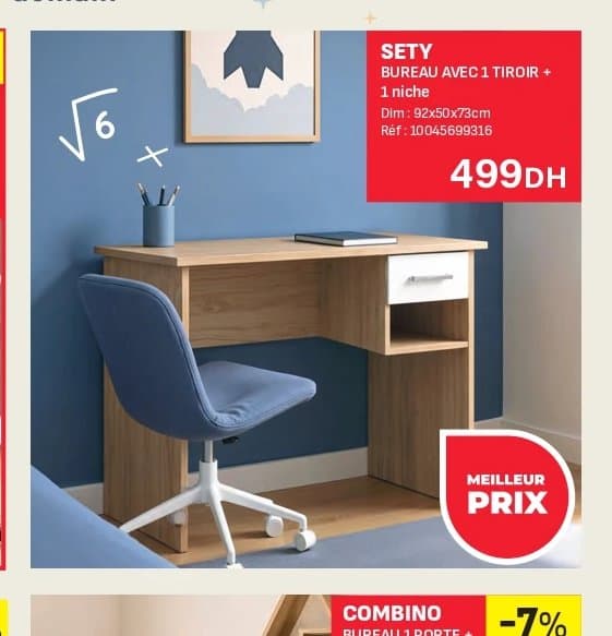 Kitea SETY BUREAU AVEC 1 TIROIR + 1 NICHE chez Kitea