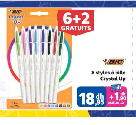 Marjane 8 stylos à bille Crystal Up Bic chez Marjane