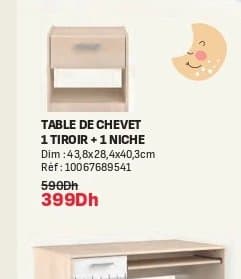 Kitea Table de chevet CHARLY 1 tiroir + 1 niche 43,8x28,4x40,3cm chez Kitea