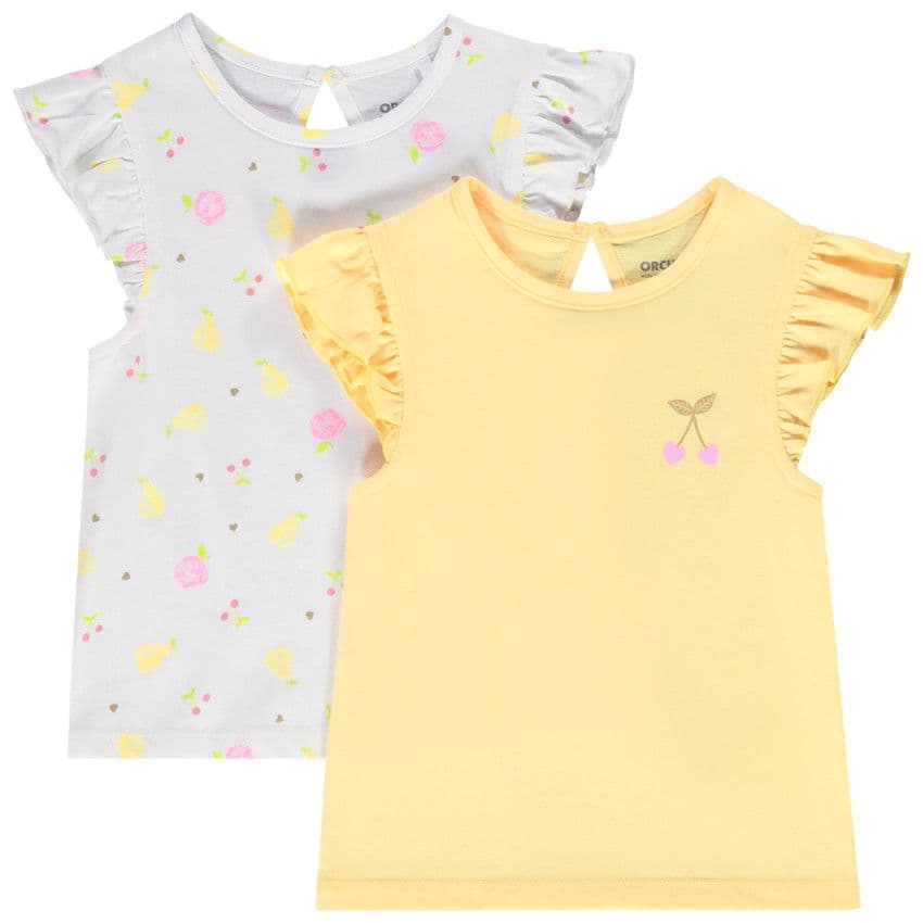 Orchestra Lot De 2 T-shirts Manches Courtes Volantées En Jersey Pour Bébé Fille - Blanc - 3 Mois - T chez Orchestra