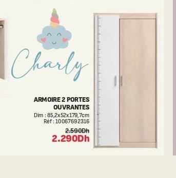 Kitea Armoire 2 portes ouvrantes CHARLY 85,2x52x179,7cm chez Kitea