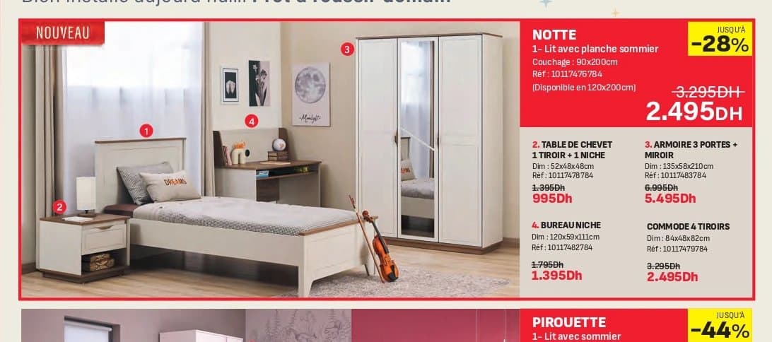 Kitea Lit NOTTE avec planche sommier 90x200cm chez Kitea
