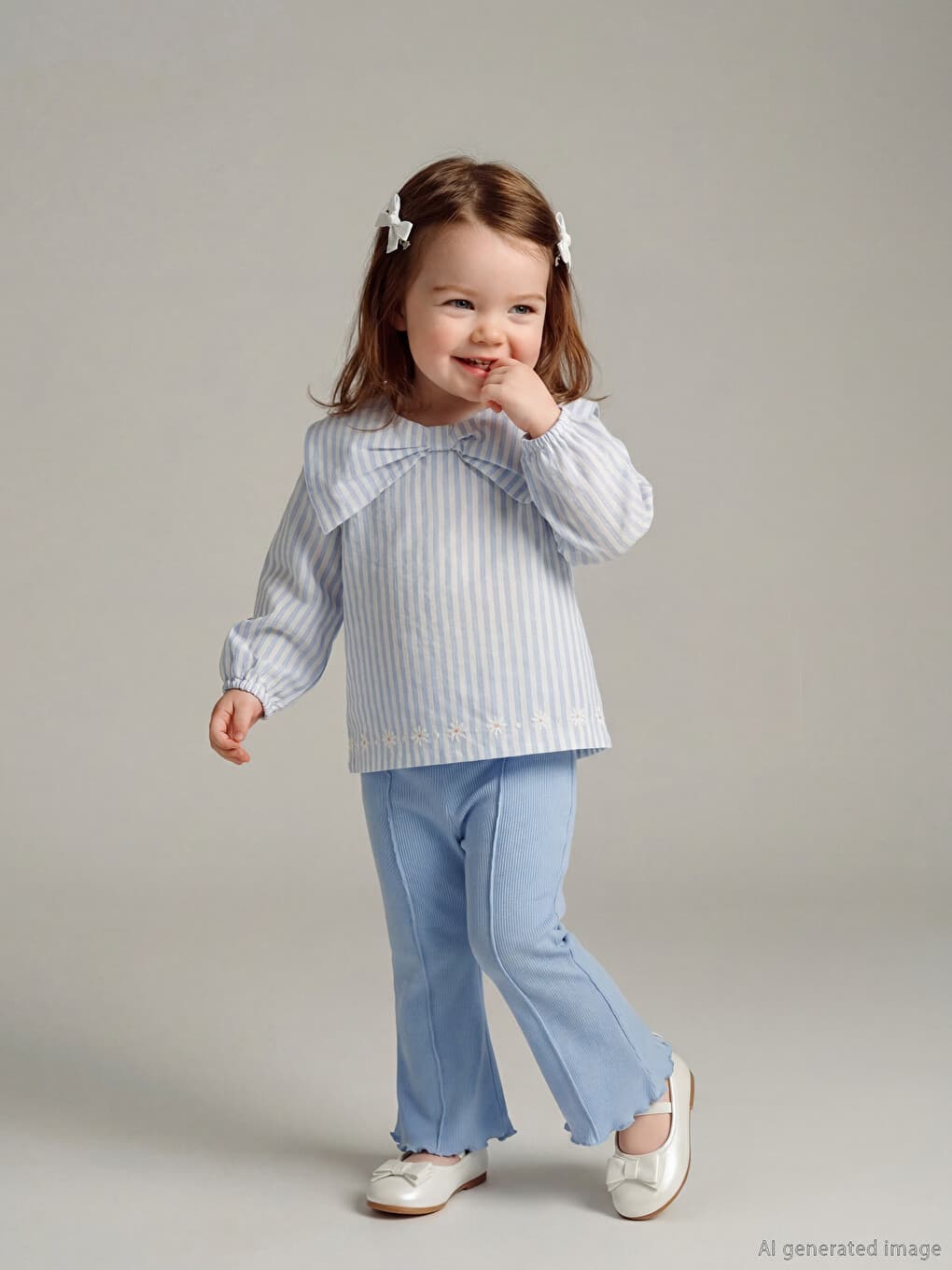 LC Waikiki Blouse Rayée Bébé Fille Et Leggings Avec Détail Nœud Au Col.
